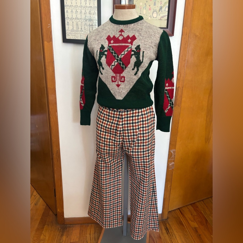 VINTAGE PATTY WOODARD: Windowpain Plaid Wide Leg Pants Sz.M (RED-BLUE MULTI)